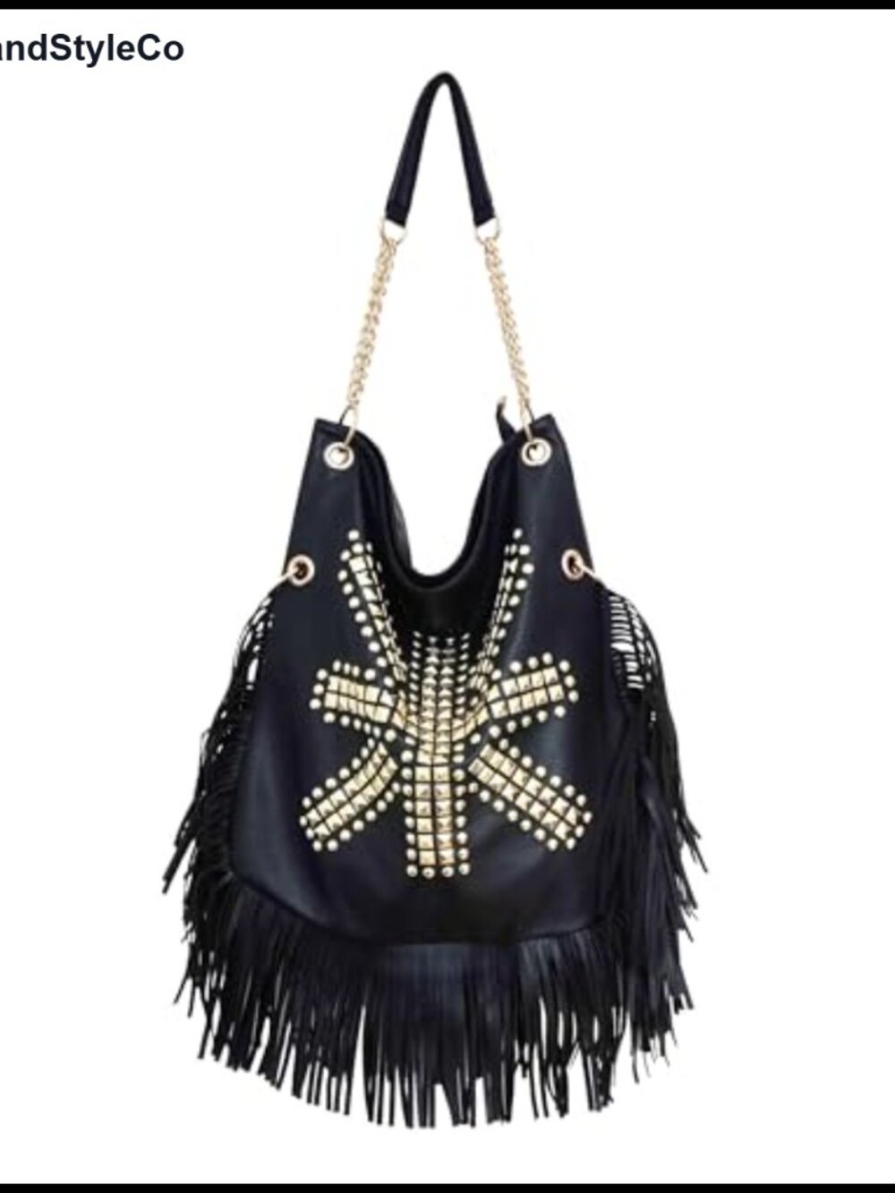 Faux Leather Fringed Hobo Bag Large Studded Crossbody